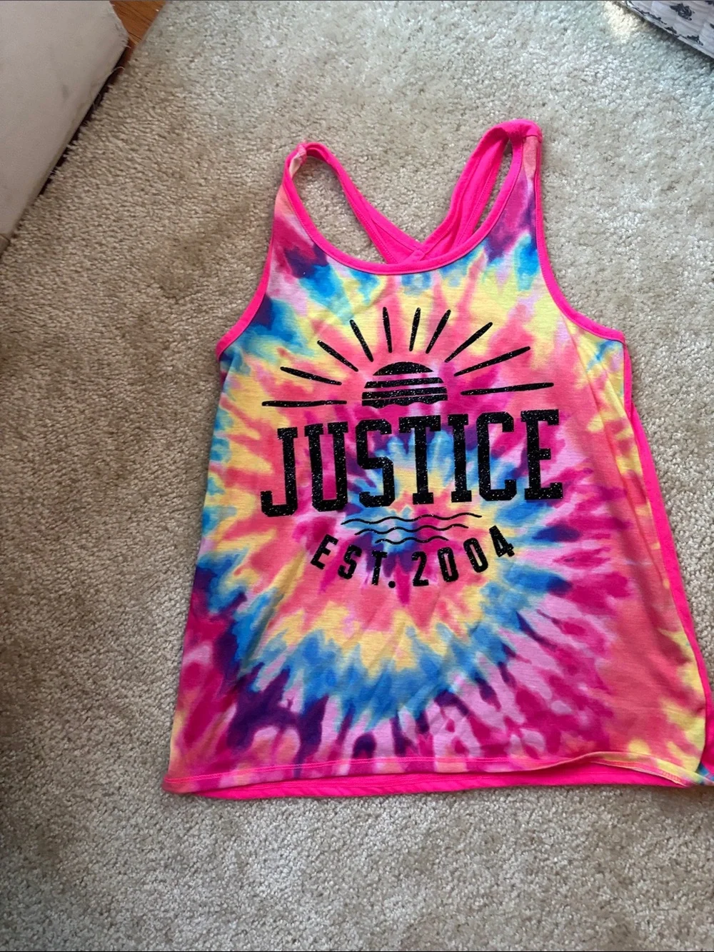 Justice Tie-Dye Racerback Tank Top - Pink, Yellow, Blue, Purple